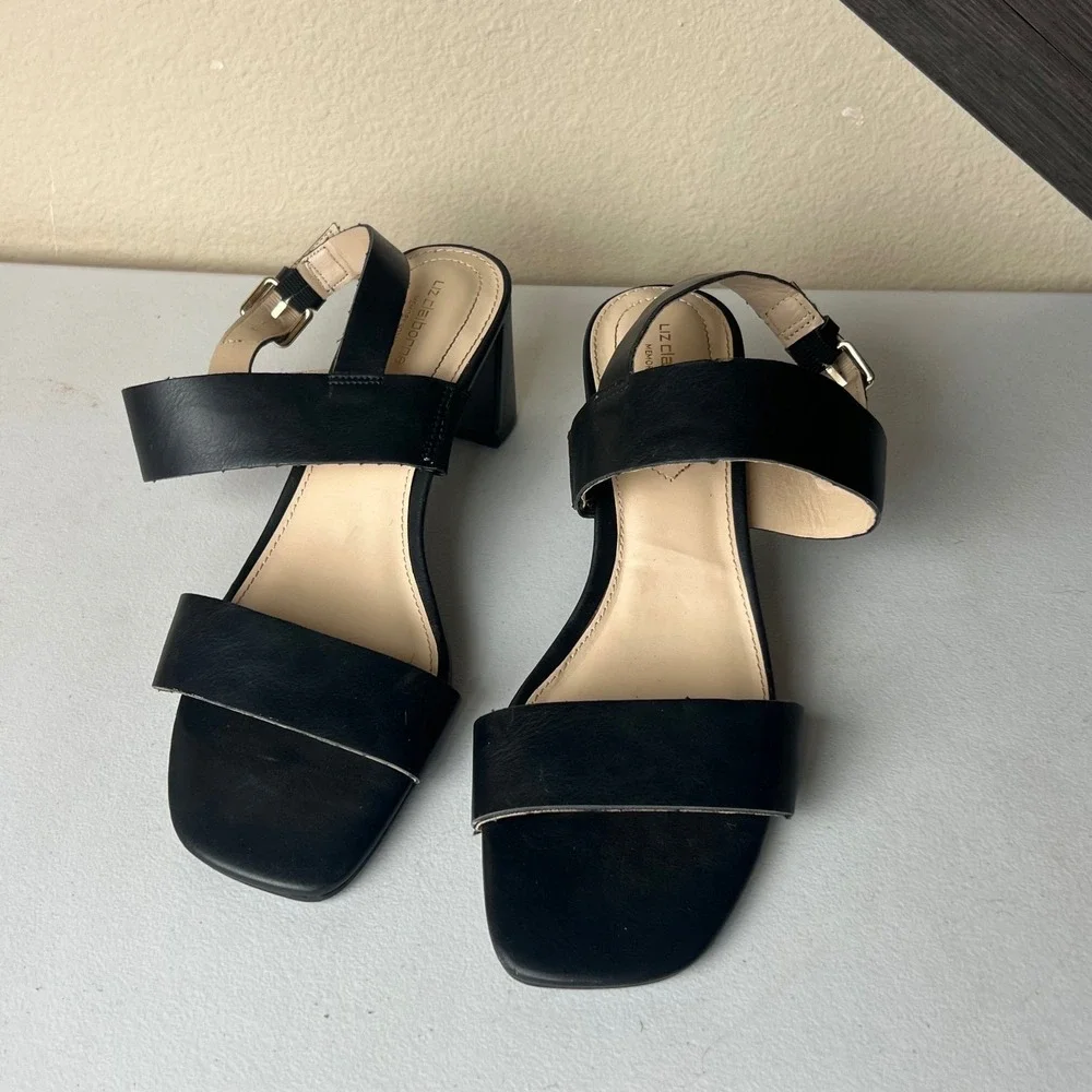 Liz Claiborne Women's Block Heel Sandals‎ Black Ankle Strap Size 7.5 NWOT